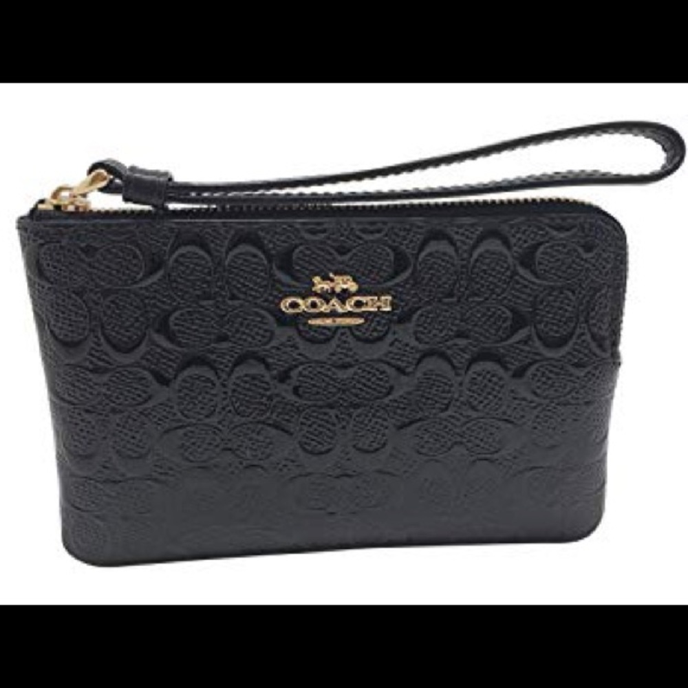 COACH Debossed Patent Leather Corner Zip Wristlet